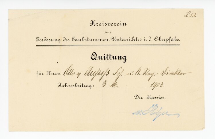 Rechnung - Taubstummenförderung Oberpfalz  - von Aufsess (Oberpfalz) - 1903