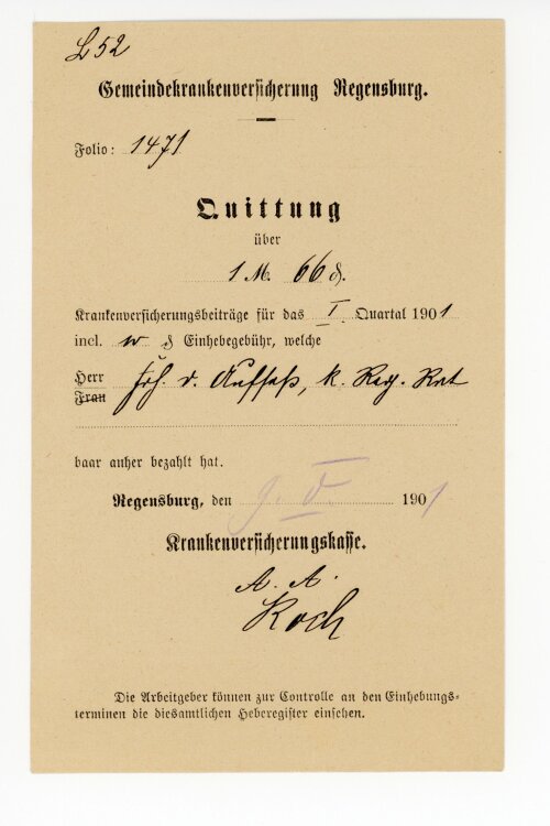 Rechnung -  von Aufsess (Regensburg) - 09.05.1901