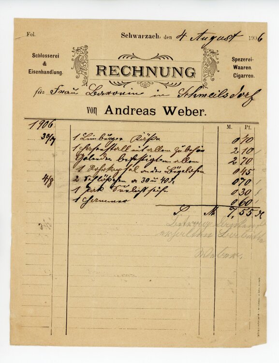 Rechnung - Andreas Weber, Eisenhandlung, uvm. (Schwarzach) -  (Schmeilsdorf) - 0