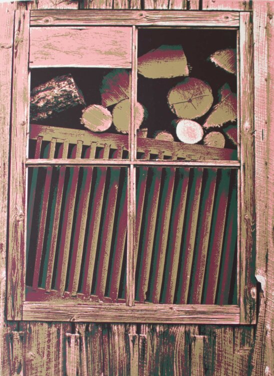 Unbekannt - Komposition mit Fenster mit Brennholz -...