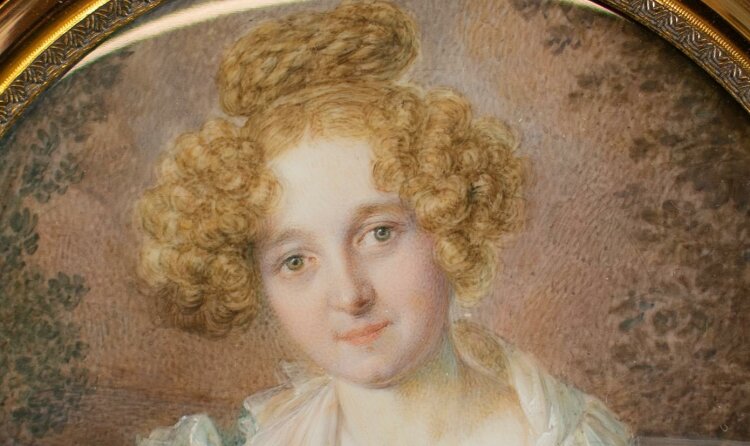 Friedrich August Junge - Porträt einer jungen Dame mit Orden - Gouache auf Bein - o.J.