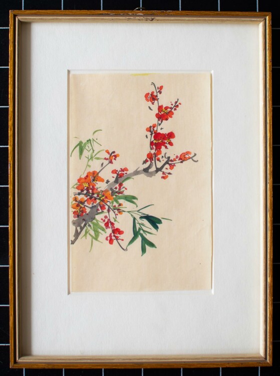 Unbekannt - Asiatisches Blumenmotiv (rot und orange) - Aquarell - o.J.