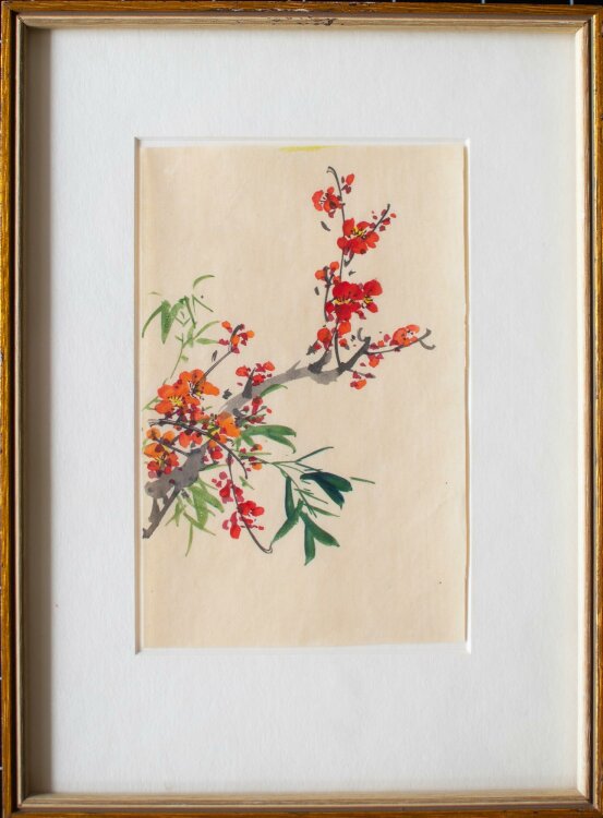 Unbekannt - Asiatisches Blumenmotiv (rot und orange) - Aquarell - o.J.