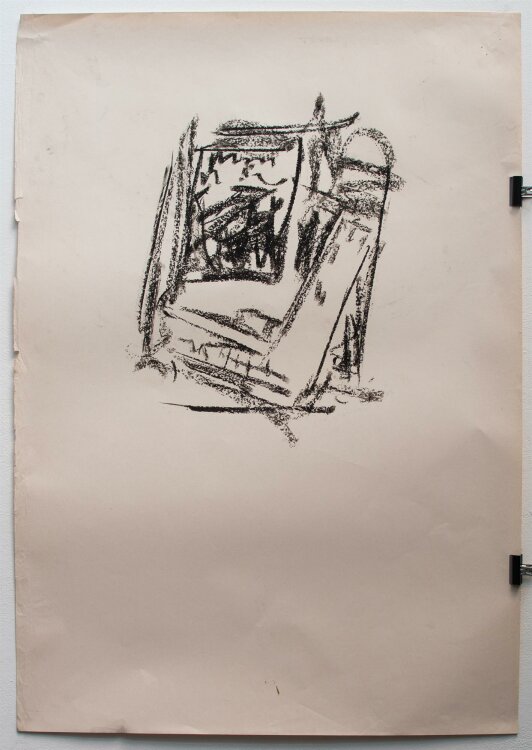 Christian Lindow - Büchstapel II (mit Umschlag) - Kohlezeichnung - 1982
