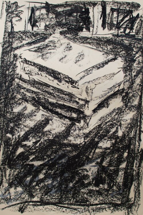 Christian Lindow - Bücher im Ammann Verlag (abstrakten Komposition) - Kohlezeichnung - 1982