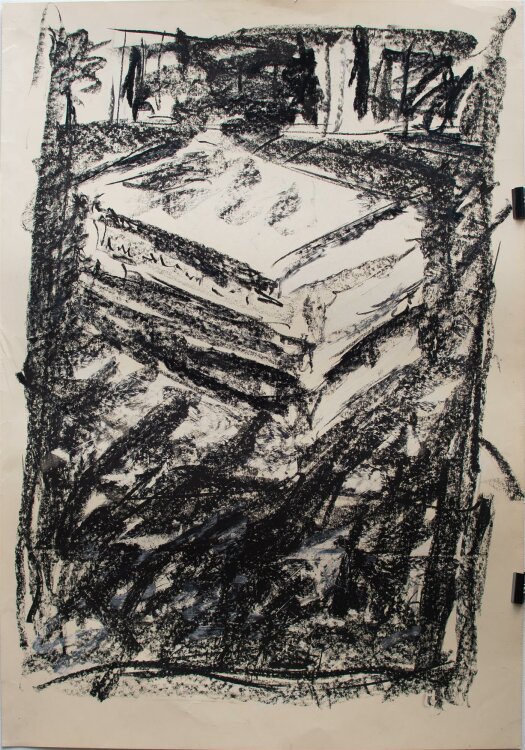 Christian Lindow - Bücher im Ammann Verlag (abstrakten Komposition) - Kohlezeichnung - 1982