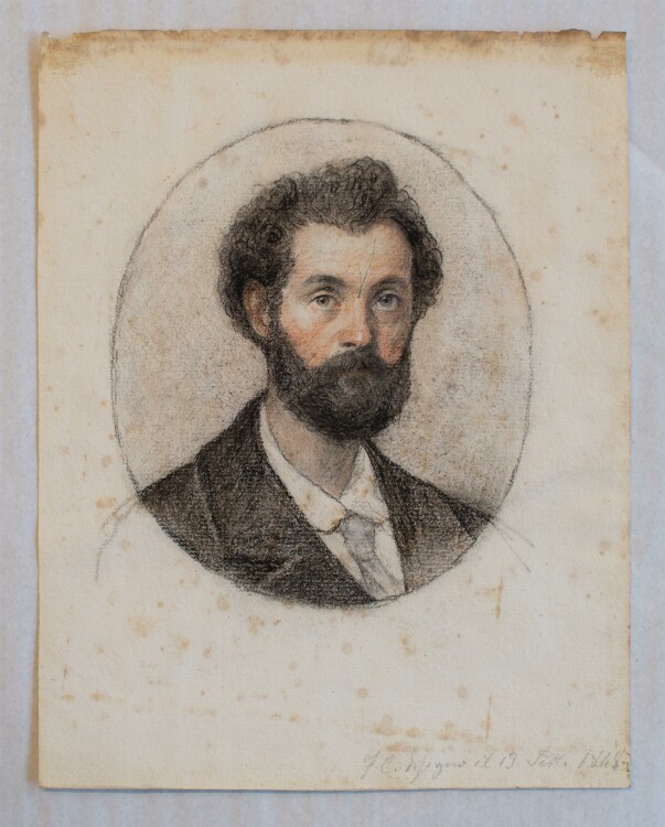 Cesare Ferreri - Selbstporträt des Künstlers (?) - kol. Kohlezeichnung - 1848