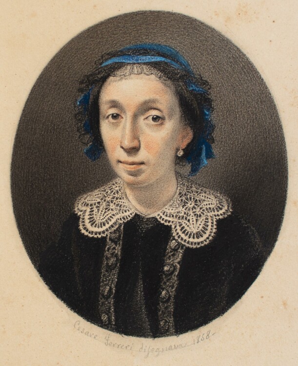 Cesare Ferreri - Porträt einer Dame - kol. Kohlezeichnung - 1838