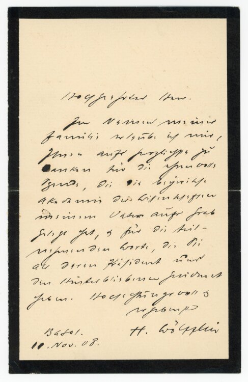 Brief von Heinrich Wölfflin an Karl Theodor Ritter von Heigel - 10.11.1908