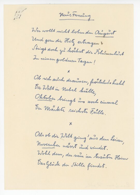 Manuskript - Neue Fassung eines Gedichts von Eugen Roth