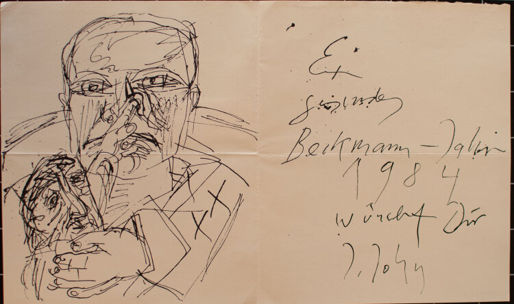 Joachim John - Neujahrsschreiben mit Grüße zum Beckmann-Jahr 1984 - Federzeichnung - 1984