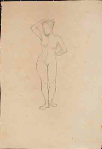 Johannes Hanse - Weiblicher Akt (stehend) - Bleistiftzeichnung - um 1880