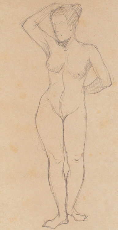 Johannes Hanse - Weiblicher Akt (stehend) - Bleistiftzeichnung - um 1880