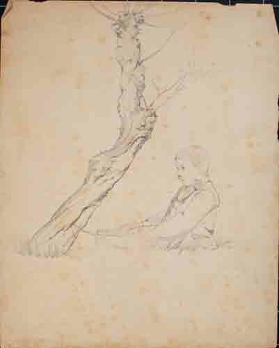 Johannes Hanse - Junge unter dem Baum - Bleistiftzeichnung - um 1900