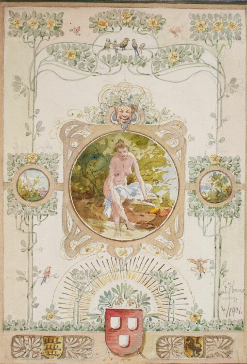 Johannes Hanse - Frauenakt/ Badende - 1901 - Aquarell