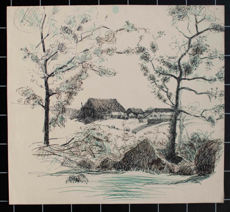 Gustav Kastner - Landschaft mit Haus - Zeichnung - um 1920