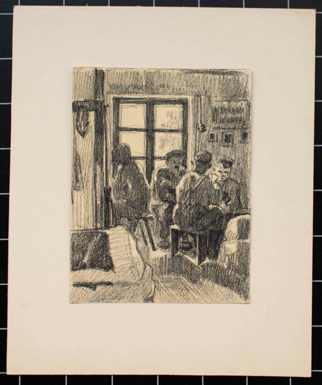 Gustav Kastner - Kaffee trinkende Offiziere - Kohlezeichnung - um 1914