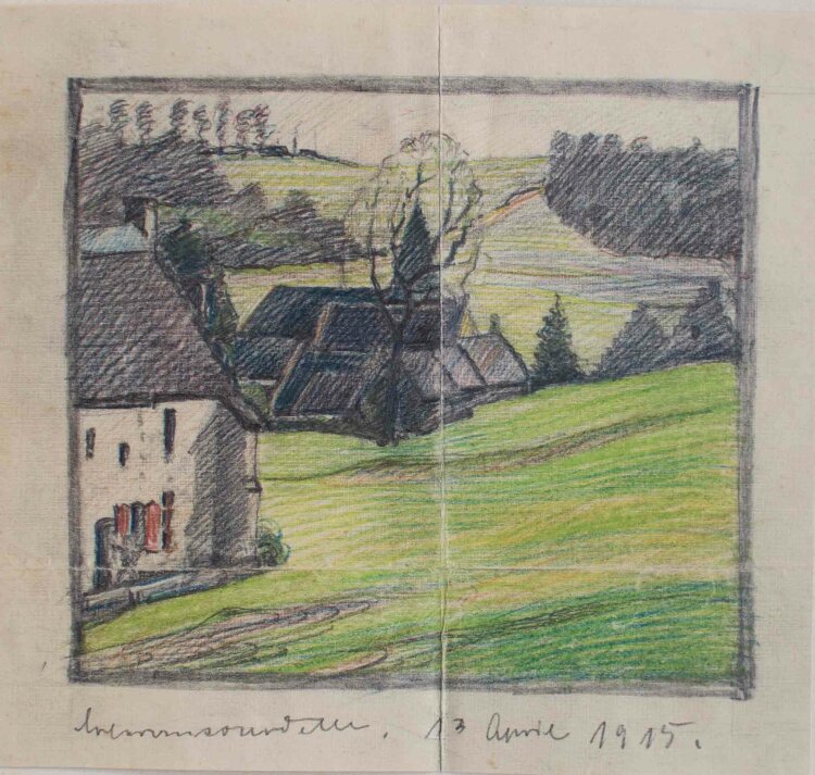 Gustav Kastner - Landschaft mit Haus (Frankreich) - Farbstiftzeichnung - 1915