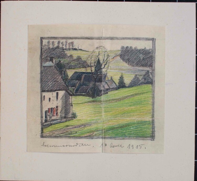 Gustav Kastner - Landschaft mit Haus (Frankreich) - Farbstiftzeichnung - 1915