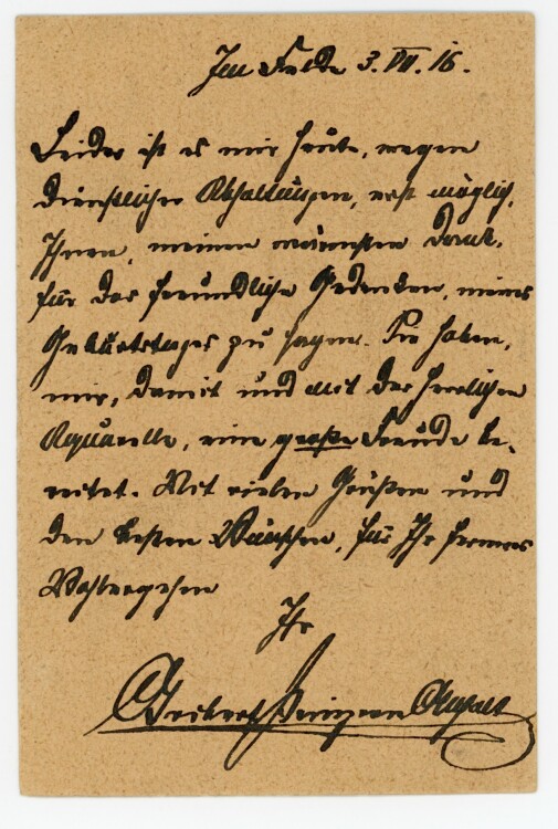 Brief (Feldpost) von Prinz Aribert von Anhalt an Wilhelm Danz - 3.7.1916