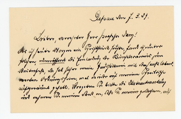 Brief von Prinz Aribert von Anhalt an Wilhelm Danz -...