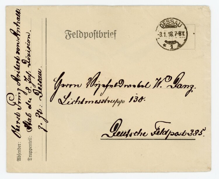 Brief (Feldpost) von Prinz Aribert von Anhalt an Wilhelm Danz - 2.1.1918