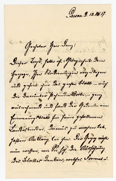 Brief von Prinz Aribert von Anhalt an Wilhelm Danz - 13.8.1917