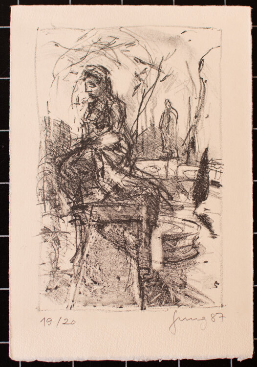 Thomas Jung - Frauen im Park - Kreidelithografie - 1987