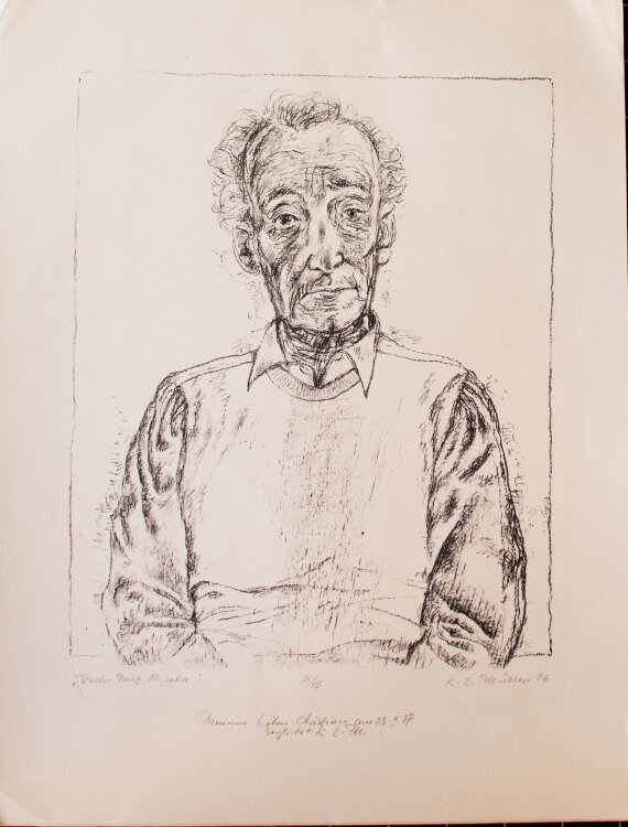 Karl Erich Müller - Porträt Walter Danz (82 Jahre) - Kreidelithographie - 1986