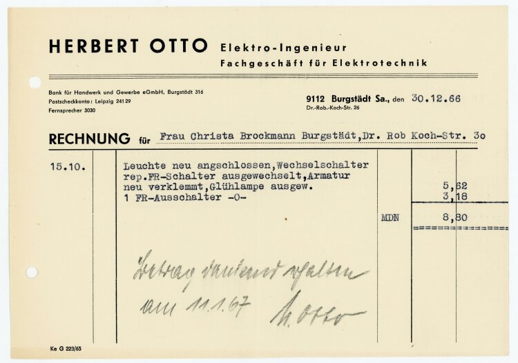 Otto Elektro-Ingenieur (Burgstädt) - Rechnung an...