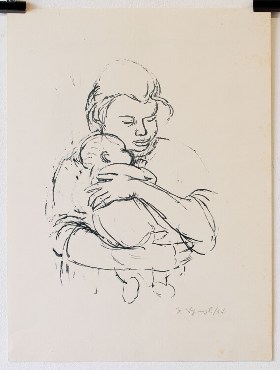 Helmut Symmangk - Mutter mit Säugling - Federlithographie - 1967