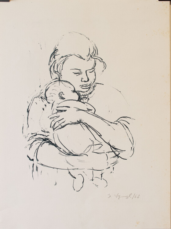 Helmut Symmangk - Mutter mit Säugling - Federlithographie - 1967
