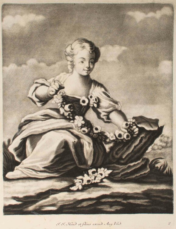 August Vind - Mädchen mit Blumengirlande - Radierung - 1756-1767