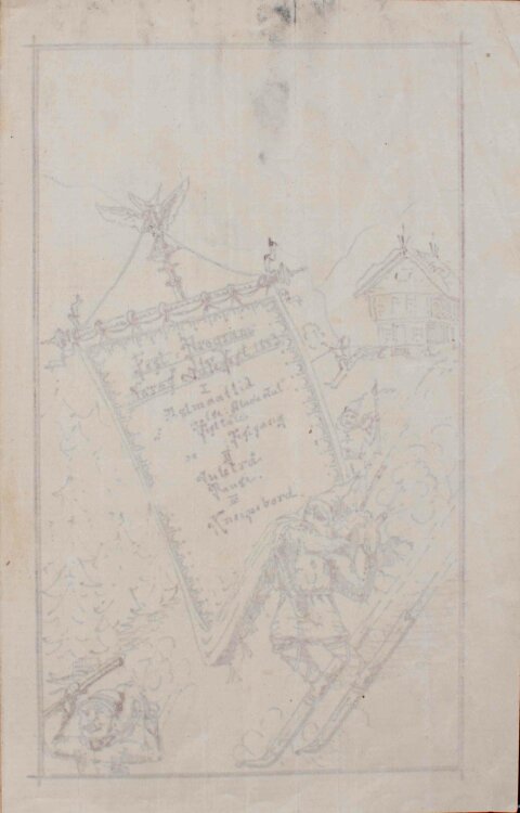 J.B. - Fest-Programm Nora´s Fest - Zeichnung, Kalligrafie - 1883