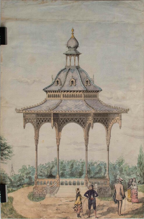 Studentenverbindung NORA - Musikpavillion - Aquarell - um 1880