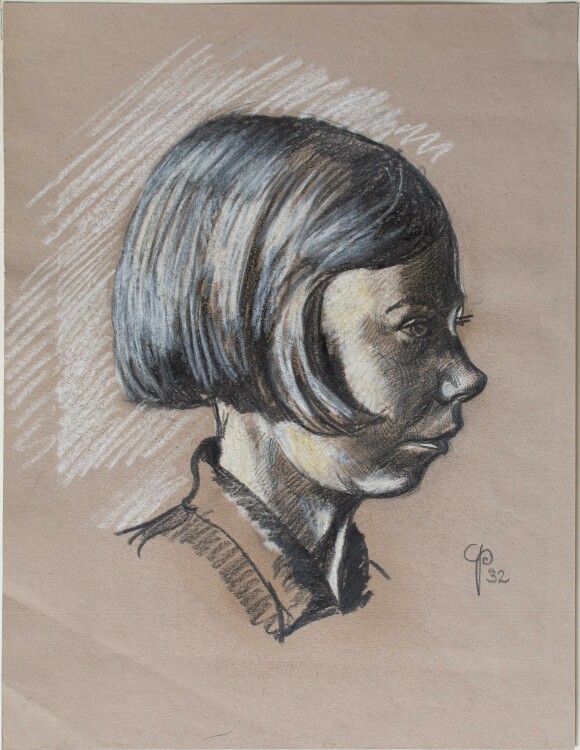 Monogrammist C.P. - Mädchen mit Bubikopf - Kreidezeichnung - 1932