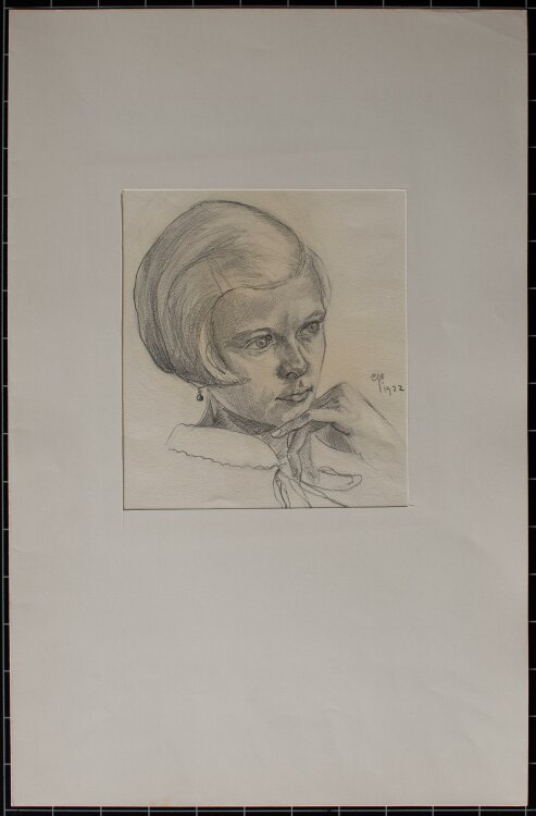 Monogrammist C.P. - Mädchenkopf mit Hand - Bleistiftzeichnung - 1932