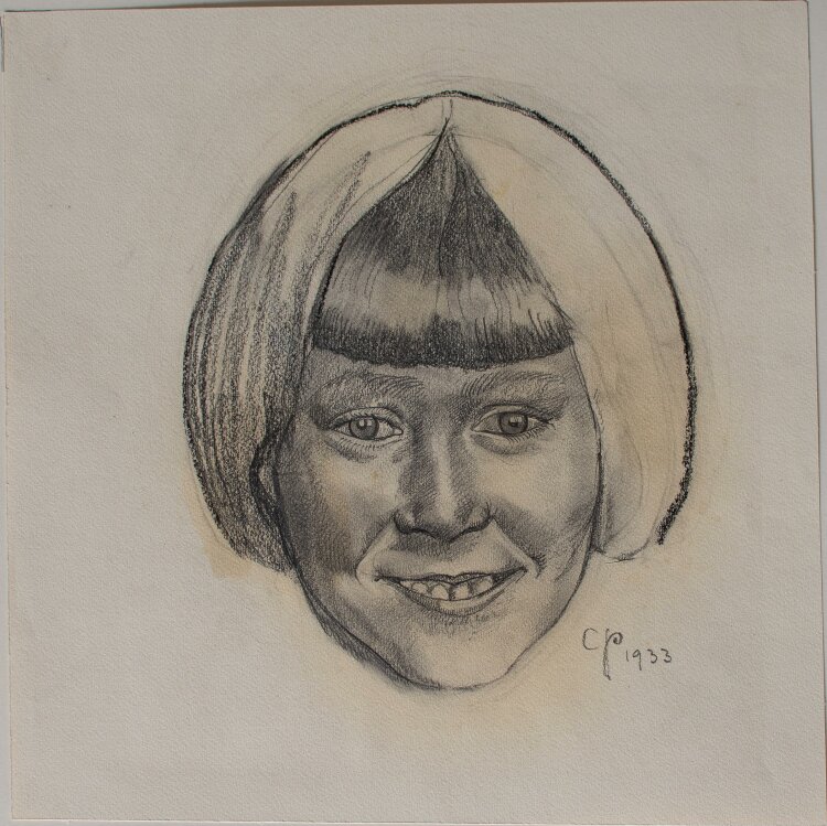 Monogrammist C.P. - Mädchenkopf mit Bubikopf - Bleistift- und Kreidezeichnung - 1933