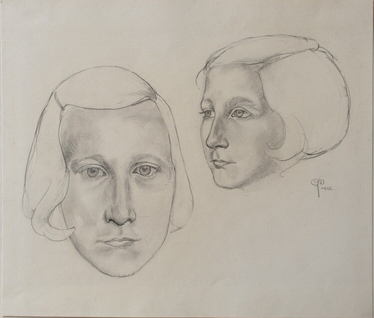 Monogrammist C.P. - Mädchenköpfe aus zwei Perspektiven - Bleistiftzeichnung - 1932