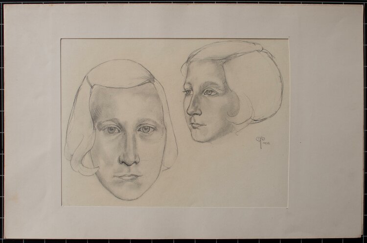 Monogrammist C.P. - Mädchenköpfe aus zwei Perspektiven - Bleistiftzeichnung - 1932