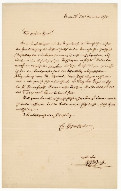 Carl Jakob Hermann Weiß Brief an  - 23.11.1874
