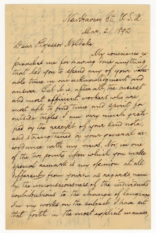 William Dwight Whitney Brief an Theodor Nöldeke - 21.3.1892