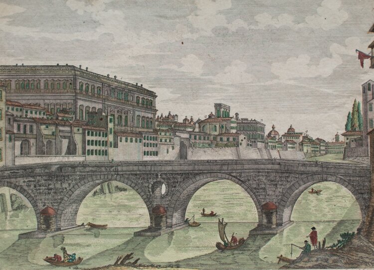 Bathasar Friedrich Leizelt - Stadtansicht Rom mit der Ponte Sisto - kolorierter Kupferstich - o.J.