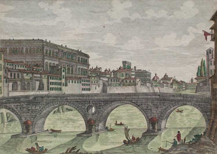 Bathasar Friedrich Leizelt - Stadtansicht Rom mit der Ponte Sisto - kolorierter Kupferstich - o.J.