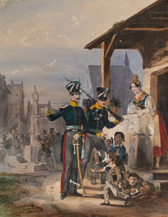 Dietrich Monten Uniformen Soldaten Infanterie kolorierte Litografie um 1840