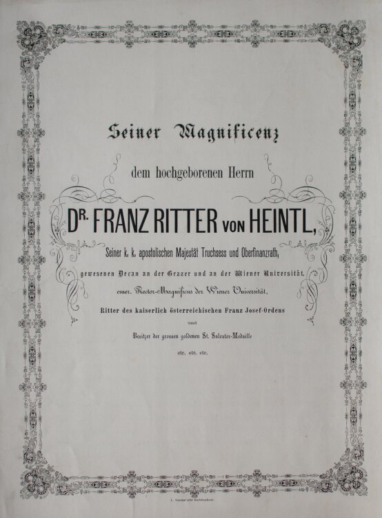 Urkunde - Unterstützungsverein Irrenanstalt (Wien) - Franz Ritter von Heintl jun. (1796 - 1881)  - 25.02.1866