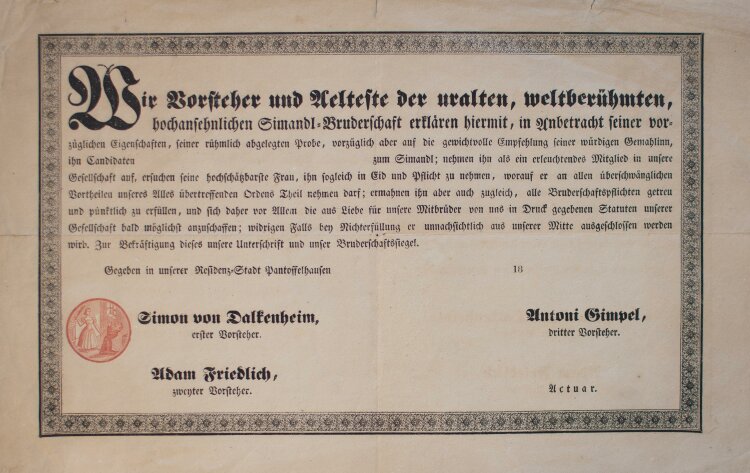 Simandl-Bruderschaft (Pantoffelhausen) - Urkunde