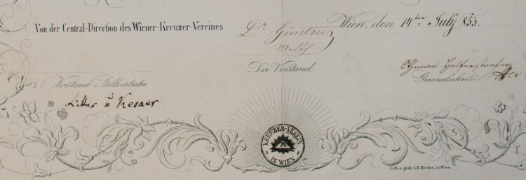 Wiener Kreuzer-Verein (Wien) - Urkunde für Franz Xaver Ritter von Heintl jun.  - 14.07.1853