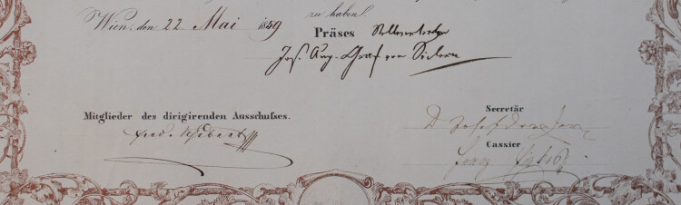 Wiener Chorregenten Verein (Wien) - Urkunde für Franz Xaver Ritter von Heintl jun.  - 22.05.1859