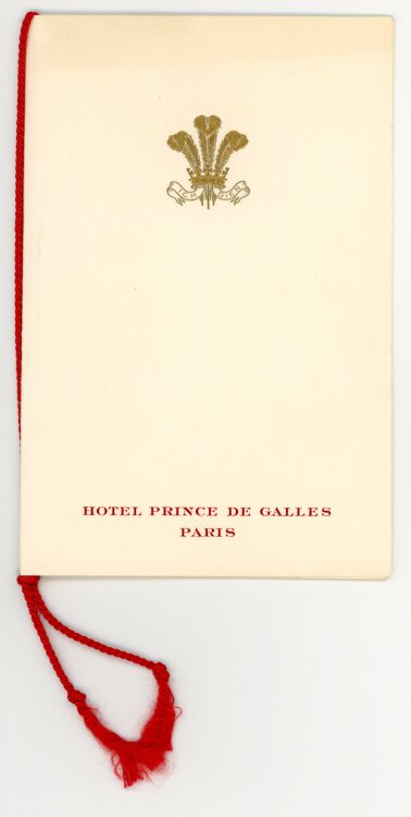 Hotel Prince de Galles - Menükarte  - 7.9.1966